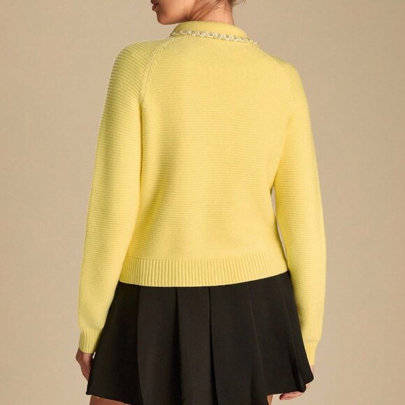 Yellow Elegant Women's Beaded Sequin Cardigan Sweater - Picture 2 of 7